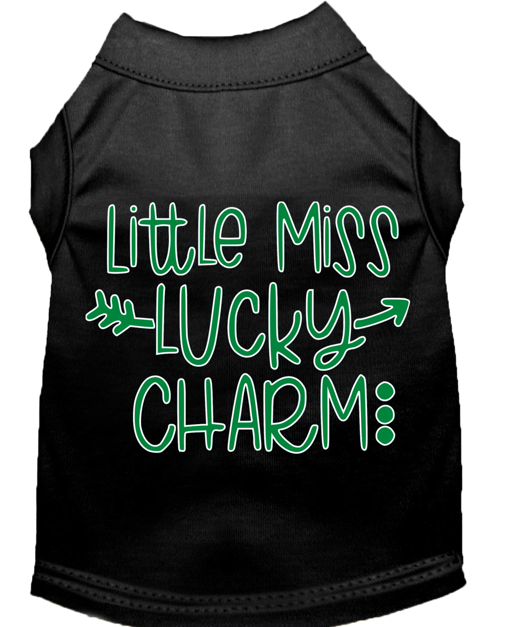 Little Miss Lucky Charm Screen Print Dog Shirt Black XS